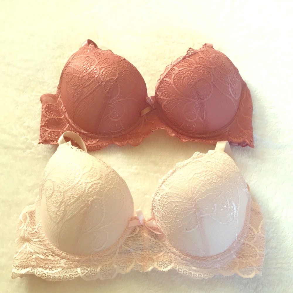 Mauve pink and light pink bras